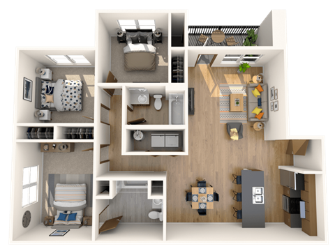 Floor plan for 3 beds, 2 baths, 1316 sqft